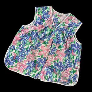 Vintage Floral Smock Apron Snap Pink Blue Cooking Artist Painting Spotlight 2XL?